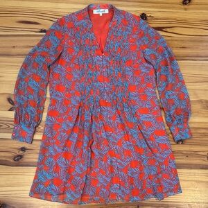 EUC Diane Von Furstenberg Vibrant Red Blue Leaf Print Women’s Dress 6